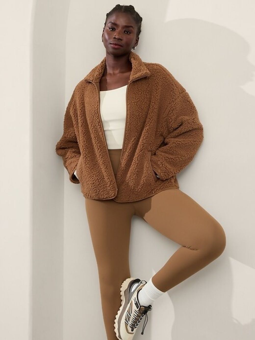 NWT Athleta Cloud Fleece Full Zip In Brown Size XL